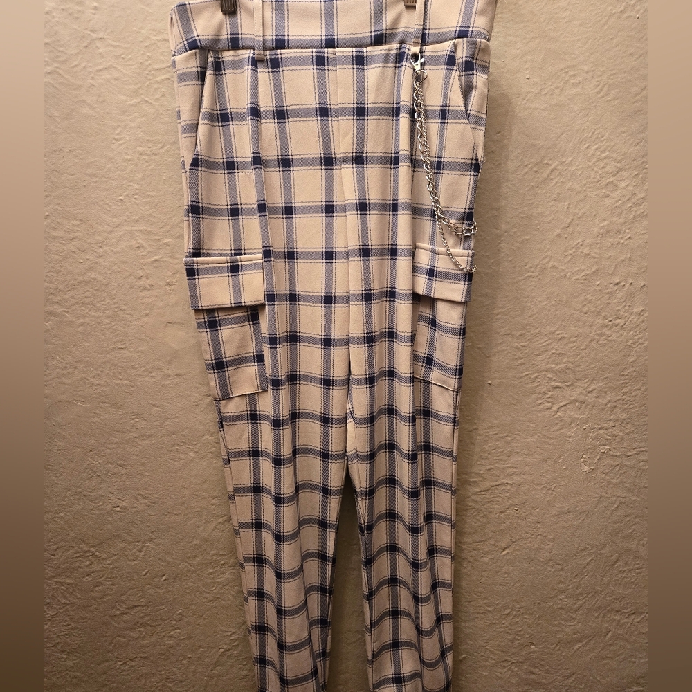 🔥3/15$ FOREVER 21 Plaid Cargo Pants w/ Chain | Y2K Alt Streetwear